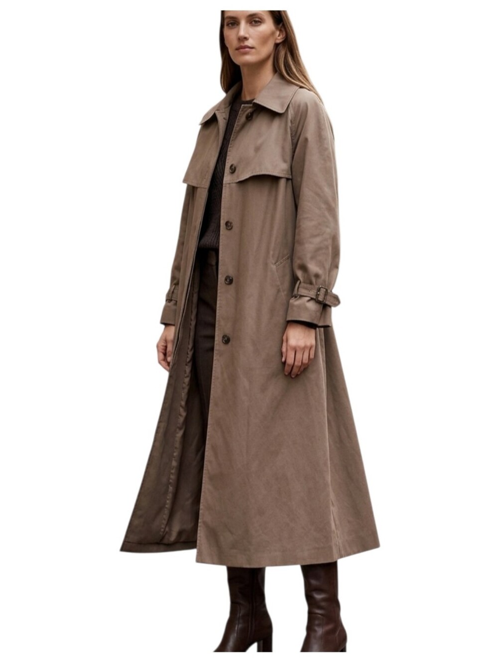 Vintage Lightweight Trench RainCoat Packable Nylon Duster Taupe M